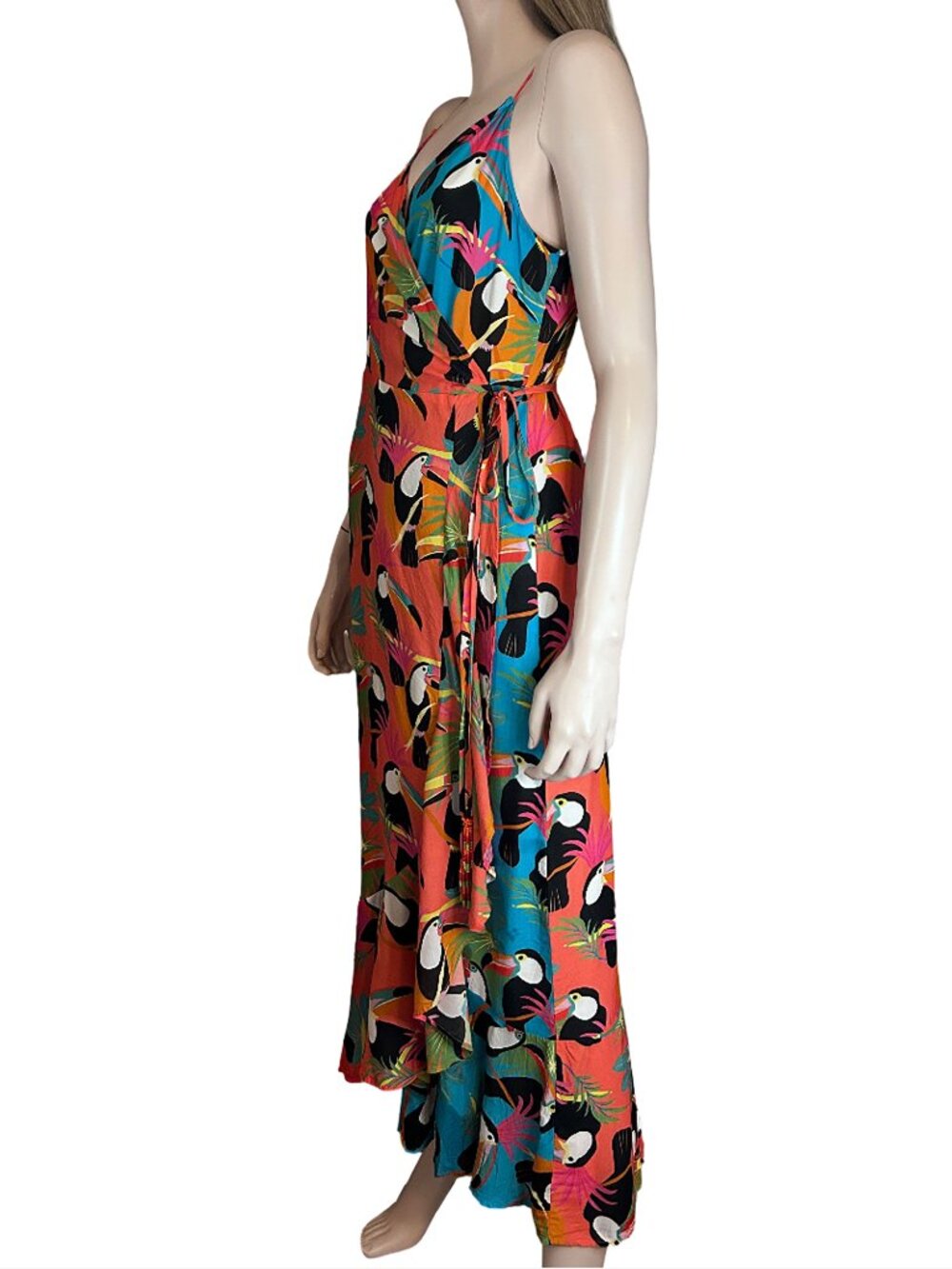 Anthropologie Farm Rio Toucon Wrap Maxi Dress Rayon Flounce Sleeveless - Picture 9 of 15